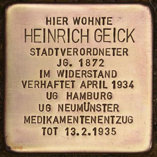 Stolperstein dedicated to Heinrich Geick