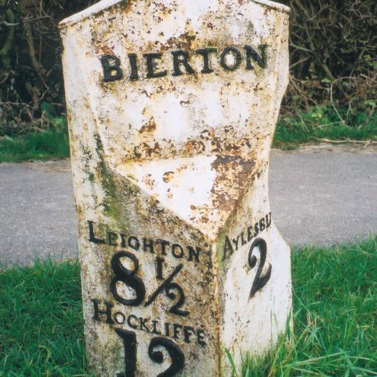 Milepost, Aylesbury Road; Bierton Village, by No. 188, Yew Tree Cottage