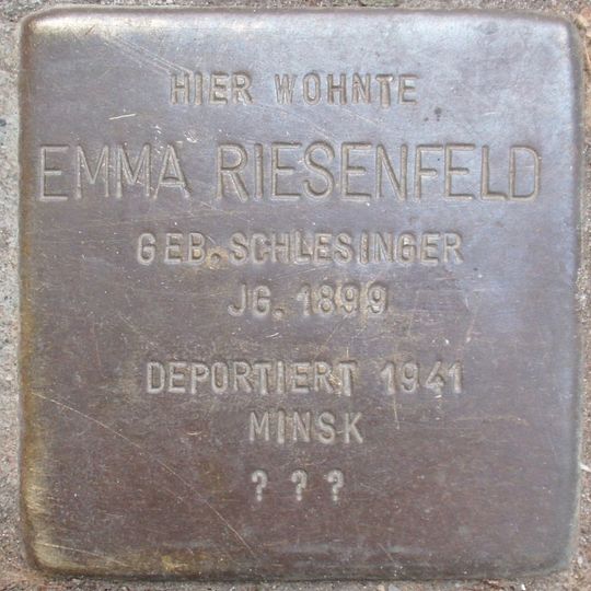 Stolperstein dedicated to Emma Riesenfeld