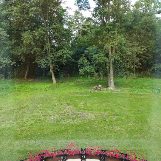 Park ze stawem i drzewostanem