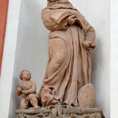 Statue of Saint Augustinus on the Church of the Nativity of the Virgin Mary in Tábor