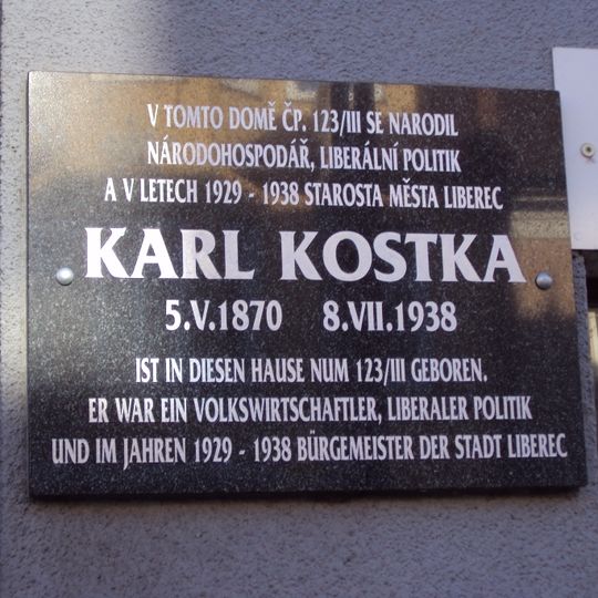 Pamětní deska Carla Kostky na domě Mírová 123 v Mimoni