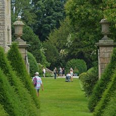 Garden wall, gatepiers and summer house to south of Sizergh Castle