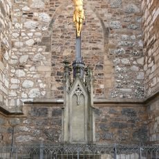 Crucifix in front of north facade of the Cathedral of Saints Peter and Paul in Brno