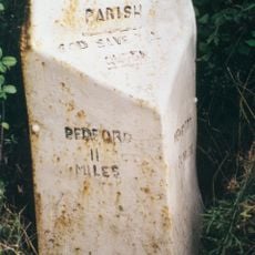 Milepost, Chicheley Hill; half way down hill from by-pass roundabout