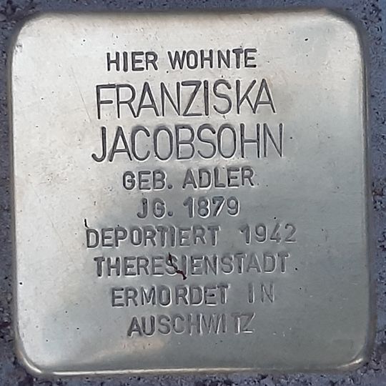 Stolperstein dedicated to Franziska Jacobsohn
