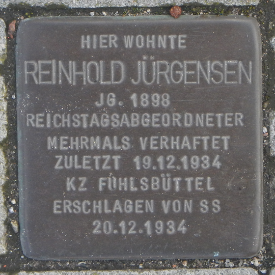 Stolperstein en memoria de Reinhold Jürgensen