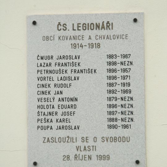 Pamětní deska legionářům v Kovanicích