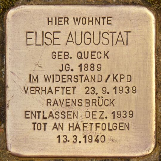 Stolperstein dedicated to Elise Augustat