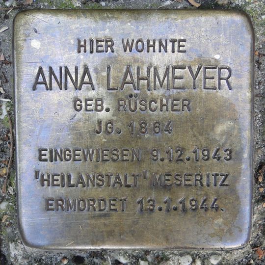 Stolperstein dedicated to Anna Lahmeyer