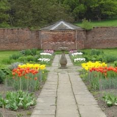 Sundial In Centre Of Rectangular Walled Garden Near Ytv Garden