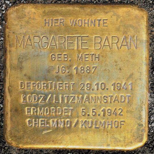Stolperstein dedicated to Margarete Baran