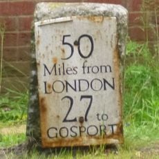 Milestone, Lower Farringdon (July 15 reported moved 50m to grass in front of new brick garage)