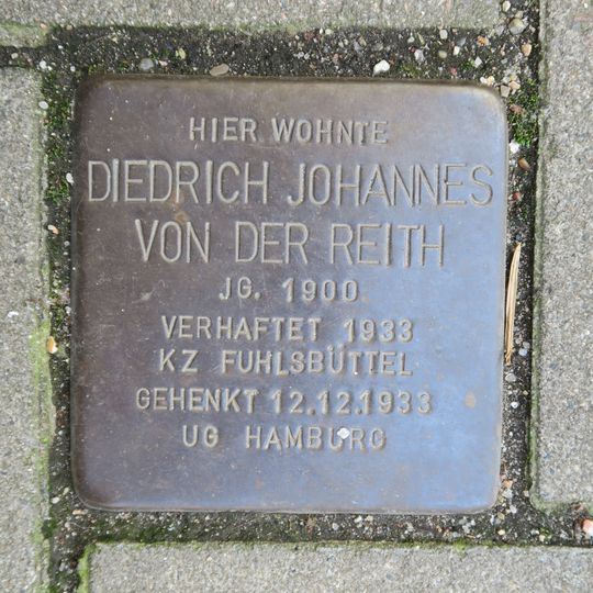 Stolperstein dedicated to Diedrich Johannes von der Reith