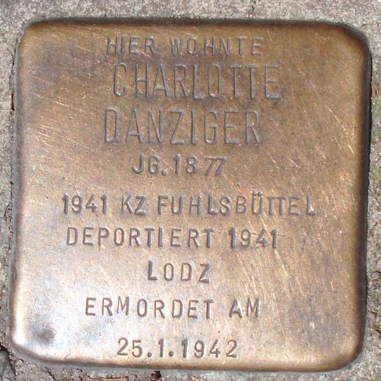 Stolperstein dedicated to Charlotte Danziger