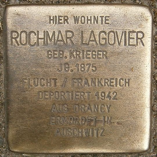 Stolperstein dedicated to Rochmar Lagovier