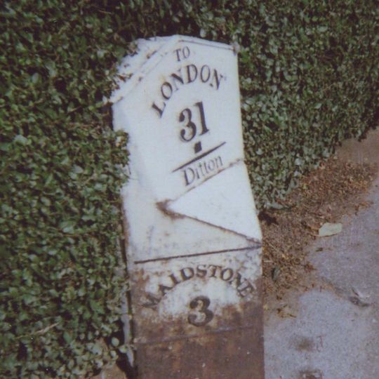Milepost On A20 London Road At Ditton, Kent