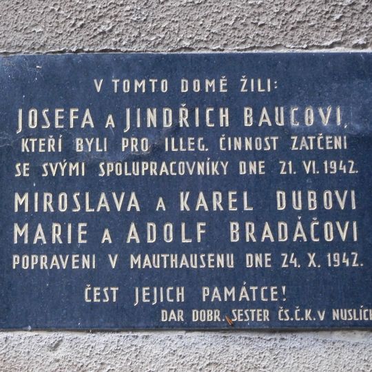 Plaque to WWII victims in Lumírova street