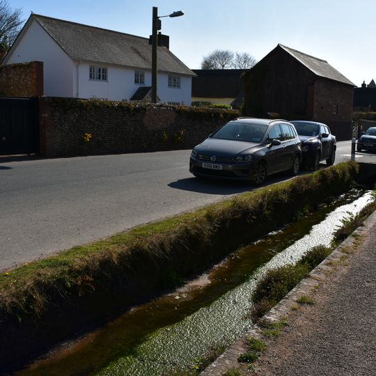 Otterton Brook Leat Walls And Bridges Over Alongside North Side Of Road