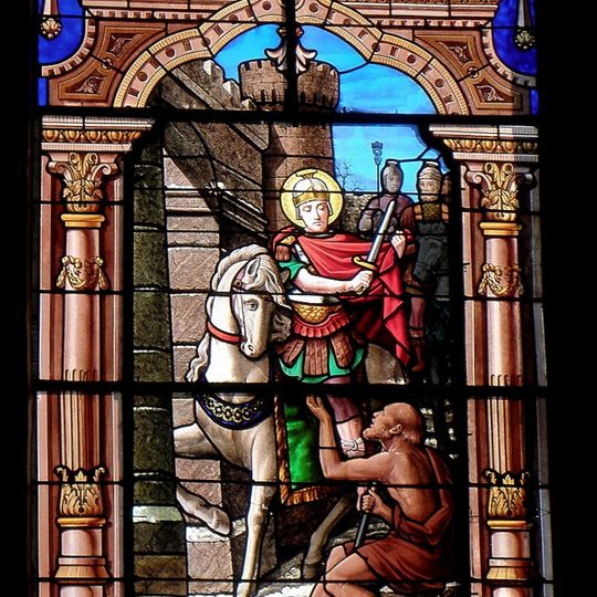 Martin of Tours and the beggar on stained-glass window of Saint-Martin