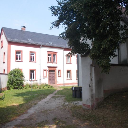 Einzeldenkmale der Sachgesamtheit Kirchberg Rathendorf: Pfarrhof mit Pfarrhaus, Scheune und Seitengebäude sowie Hofmauer, heute Kindergarten Rathendorf 17