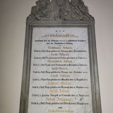 Marmortafel mit acht Namen von Gefallenen