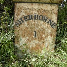 Milepost, opp. turning to Sherborne Castle