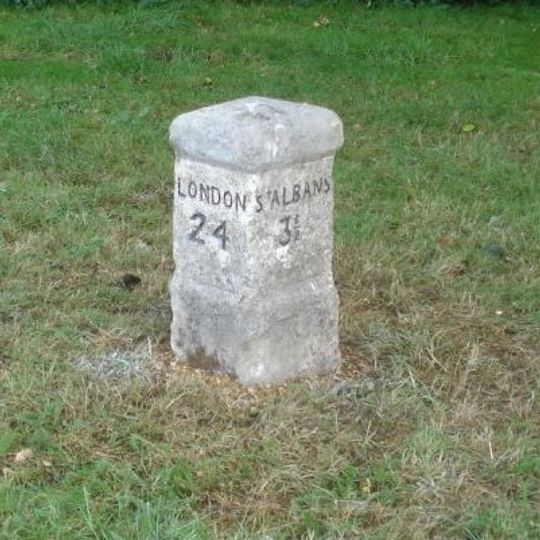 Milestone, St Albans Road, roundabout at jct High Street