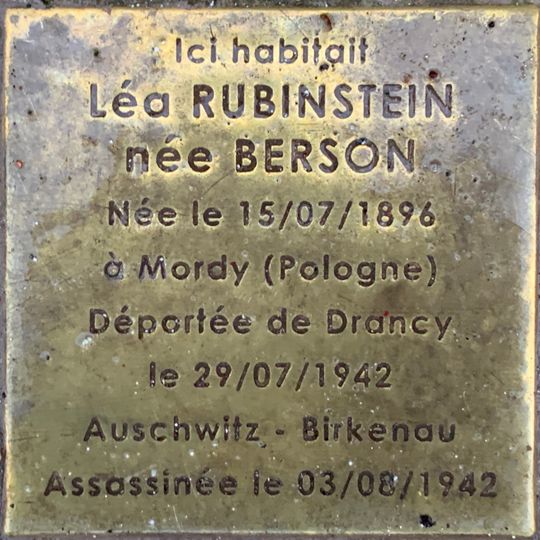 Stolperstein dedicated to Léa Rubinstein