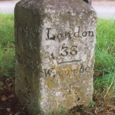 Milestone, Wycombe Road; in front of Dashwood Arms PH at Chipps Hill jct, where older road forms lay-by