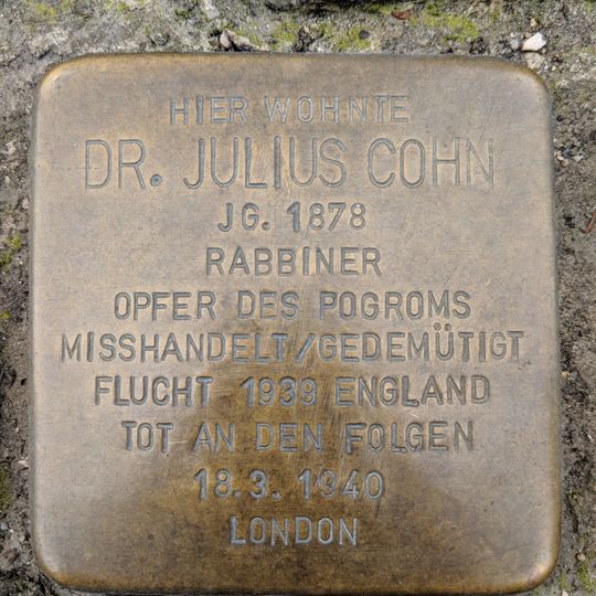 Stolperstein en memoria de Dr. Julius Cohn