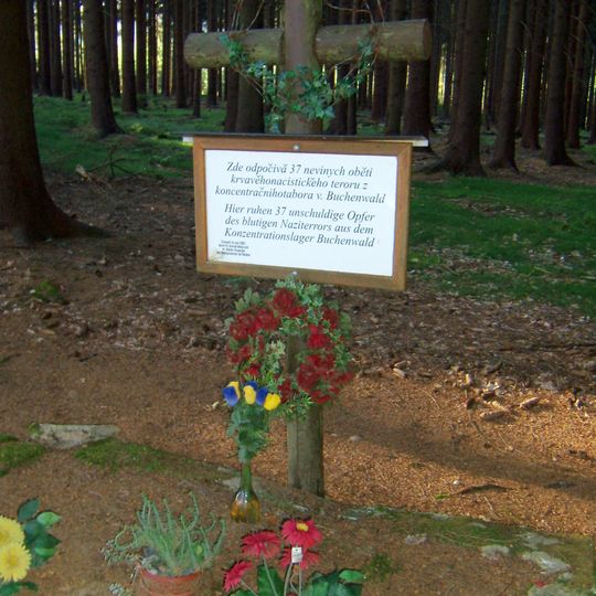 Pomník obětem pochodu smrti v lese jižně od Staré Knížecí Hutě