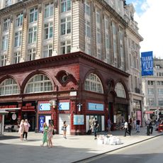 Oxford Circus Underground Station entrance on north-west corner of Argyll Street and Oxford Street