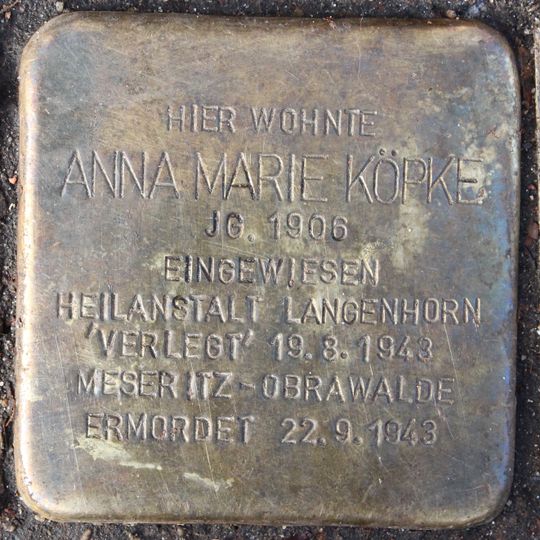 Stolperstein en memoria de Anna Marie Köpke