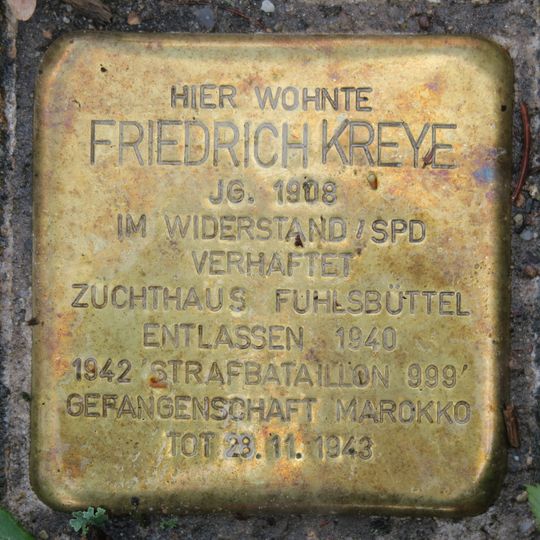 Stolperstein dedicated to Friedrich Kreye