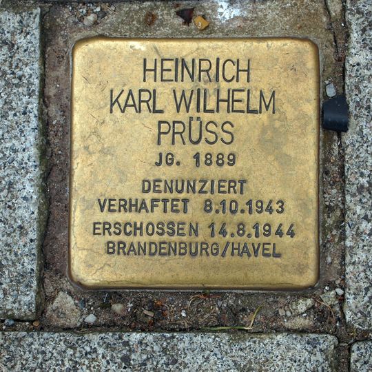 Stolperstein dedicated to Heinrich Karl Wilhelm Prüß