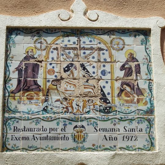 Ceramic panel of Our Lady of Sorrows at Església dels Àngels square