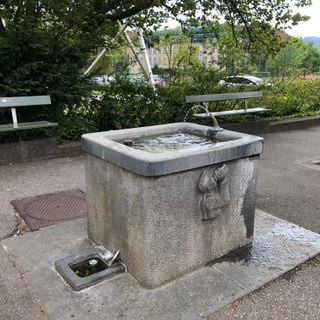Brunnen mit Relief «Wassertrinkender Corpsstudent»