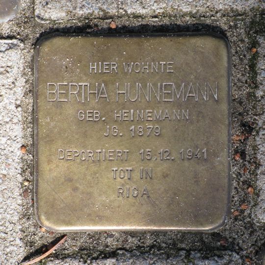 Stolperstein dedicated to Bertha Hunnemann