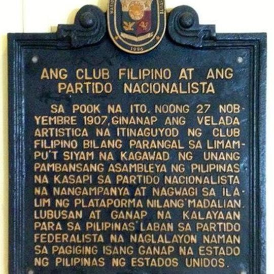 The Club Filipino and the Nacionalista Party historical marker
