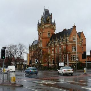 Former Nicholls Hospital including gymnasium, governor's house, stone setted and flagged forecourt, boundary walls and gates, stone gate piers on Ford Street and Devonshire Street, and two granite memorials in the forecourt