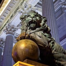 Statues of lions at the Congress of Deputies of Spain