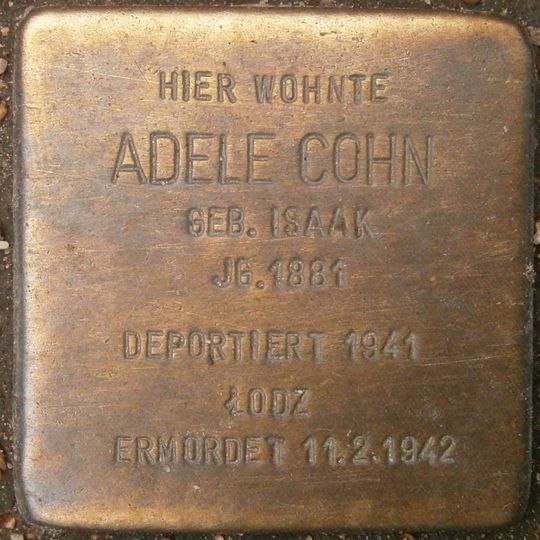 Stolperstein dedicated to Adele Cohn