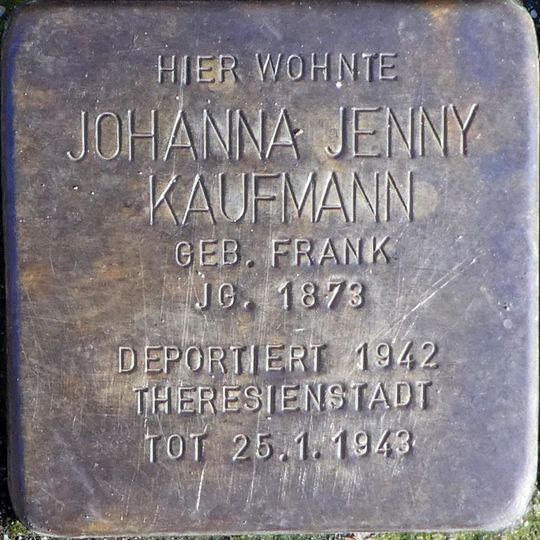 Stolperstein en memoria de Johanna Jenny Kaufmann geb. Frank