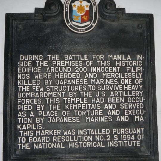 Battle of Manila in Scottish Rite Temple historical marker