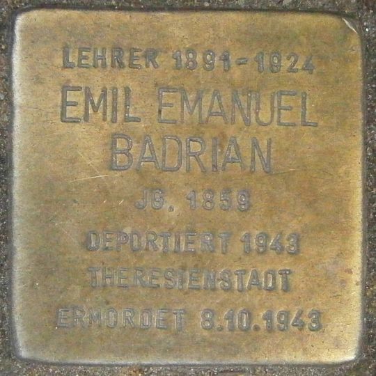 Stolperstein dedicated to Emil Emanuel Badrian