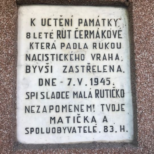 Pamětní deska Rut Čermákové na domě U Nových domů III 1943/15 v Praze