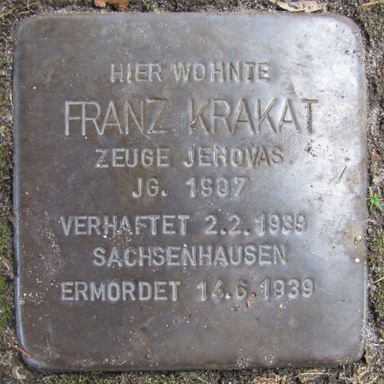 Stolperstein dedicated to Franz Krakat