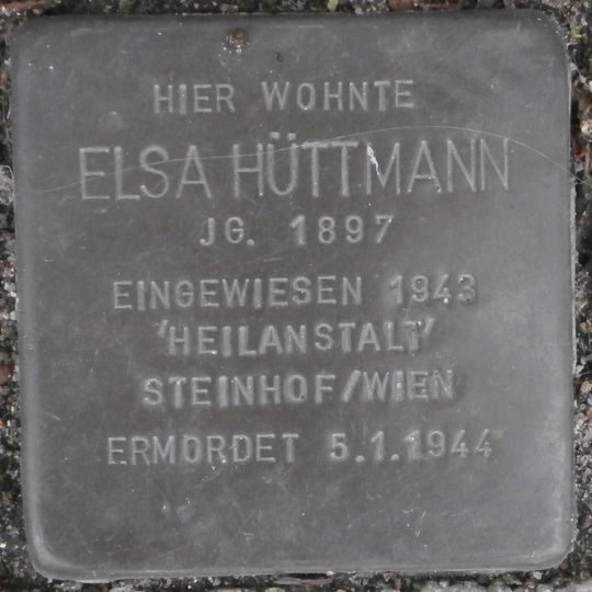 Stolperstein dedicated to Elsa Hüttmann