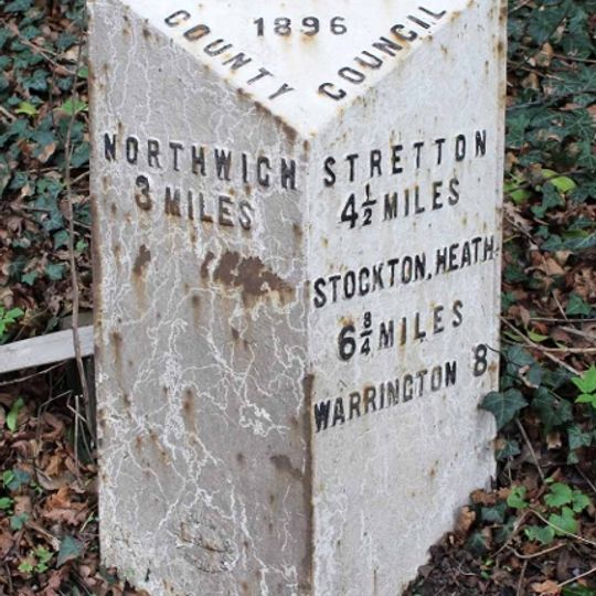Milepost, S of Great Budworth cross roads